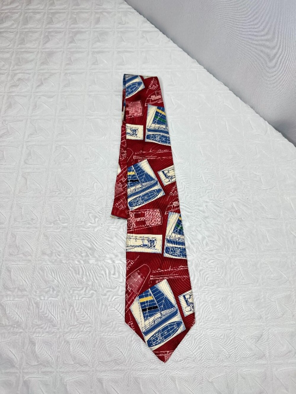 Vintage Chaps Ralph Lauren Silk Nautical Tie Sailing Boat Preppy Made in USA